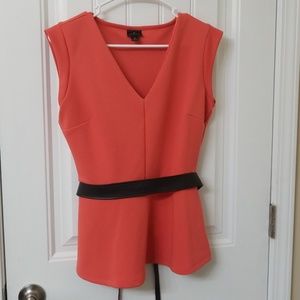 Peplum top with leather-like belt